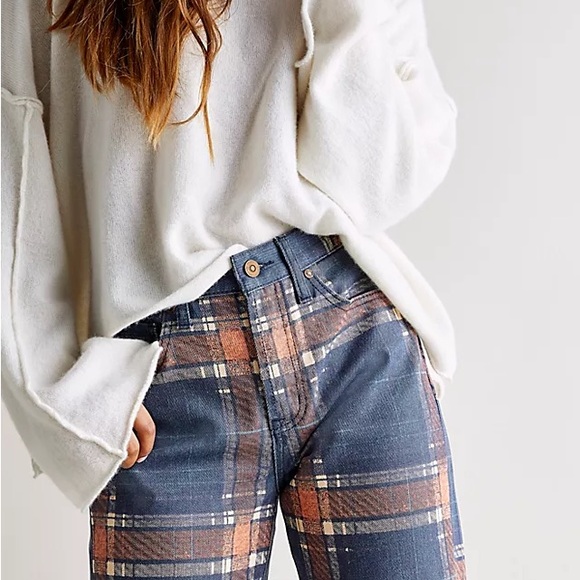 Free People Baker Plaid Boyfriend Jeans size 25 - Picture 2 of 4